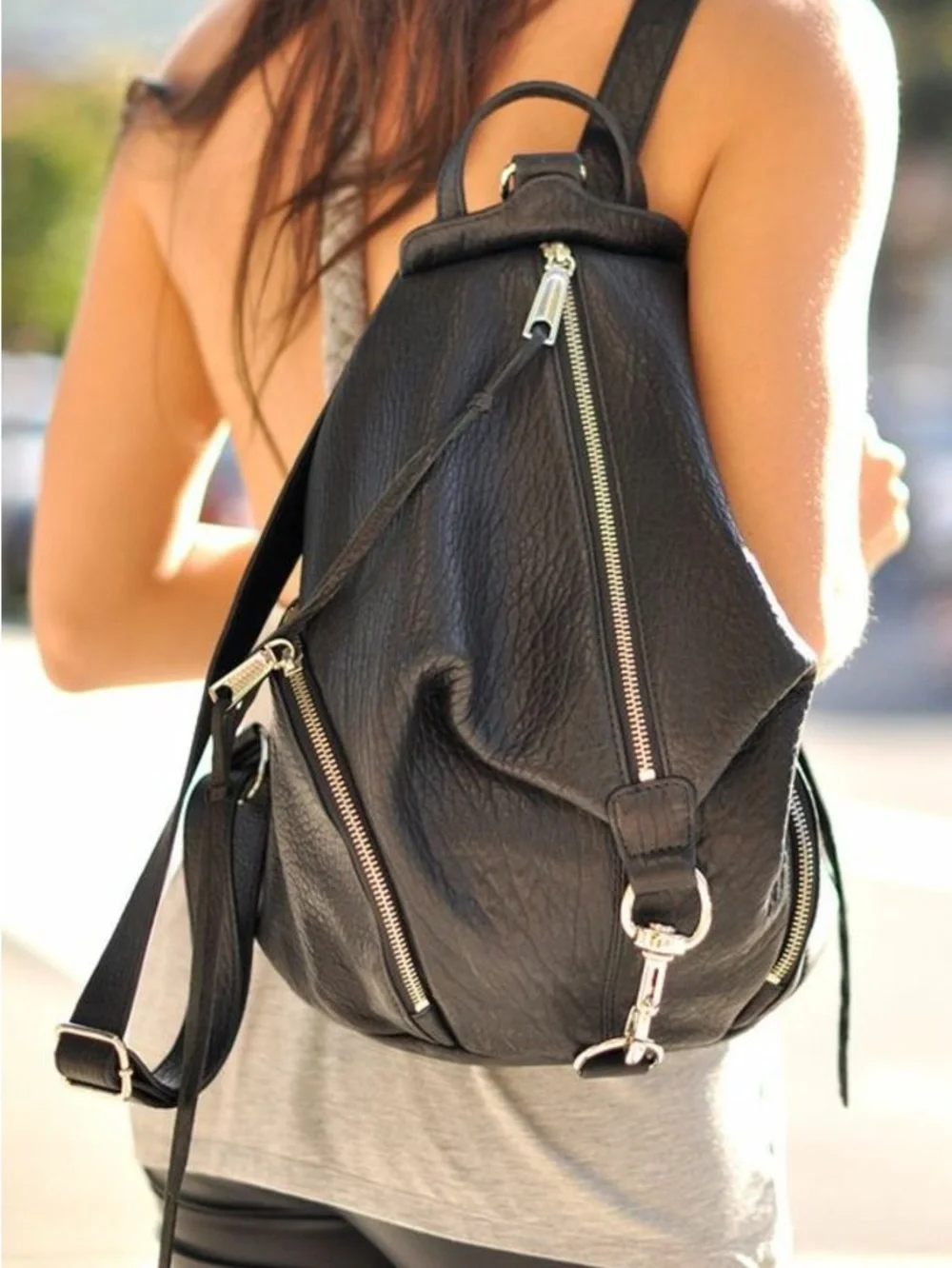 Rebecca Minkoff Julian backpack/black leather & silver hardware